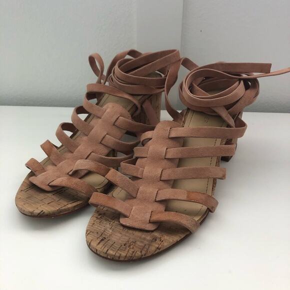 Marc Fisher “phoebe” ankle wrap cork suede sandals - Picture 4 of 8